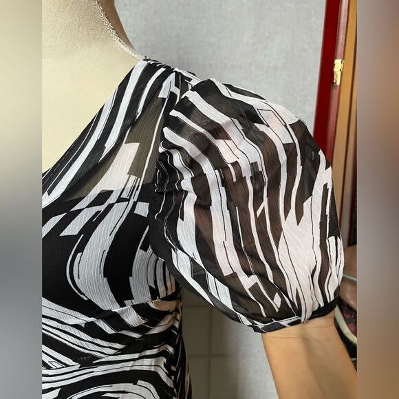 Essentials by Milano Black and White Semi-Sheer Pullover Blouse (Small) - Picture 5 of 11